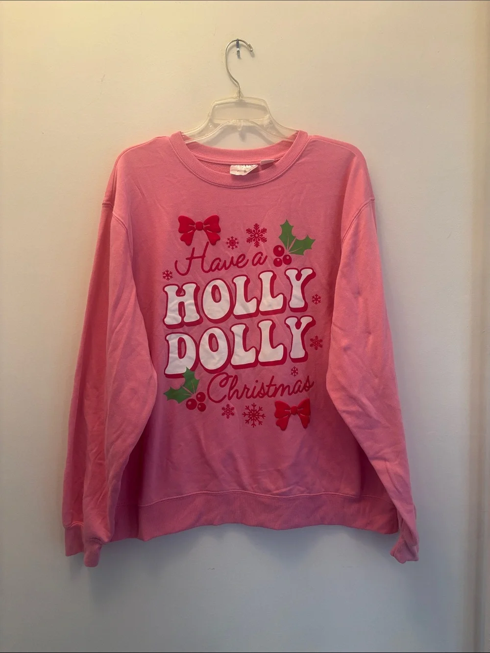Dolly Parton |Pink 'Holly Dolly' Holiday Sweatshirt with Red & Green Accents XXL
